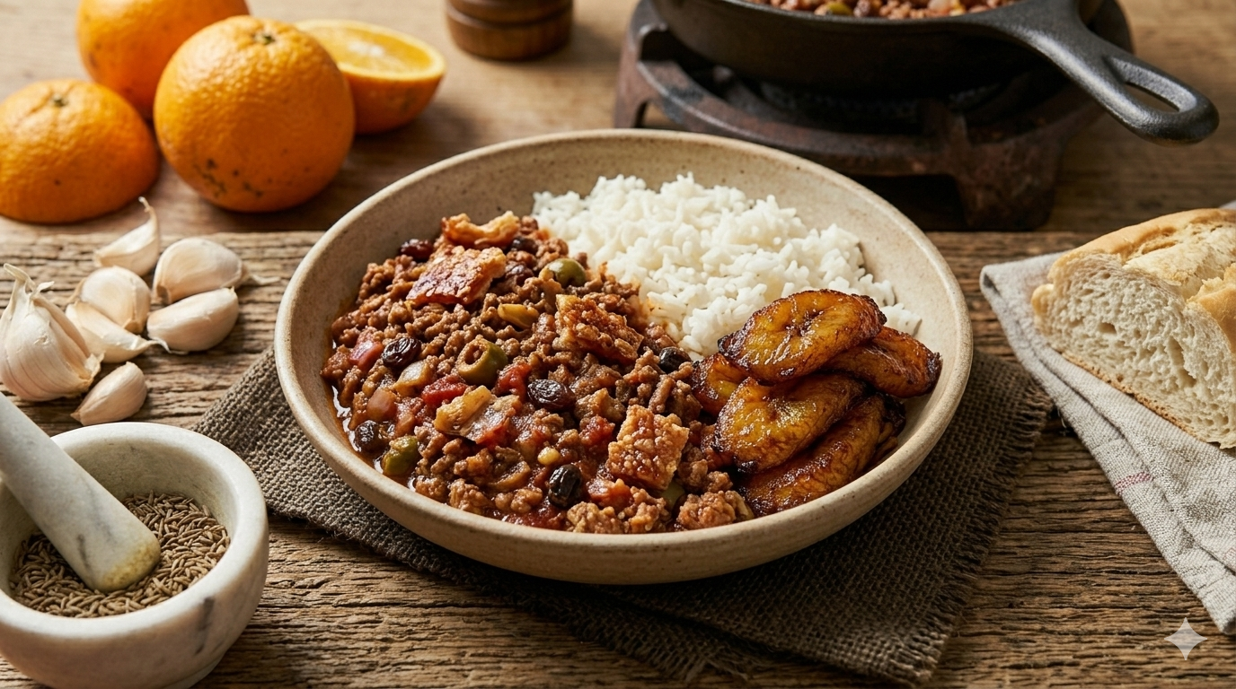 Picadillo cubano — seasoned ground beef with olives and capers